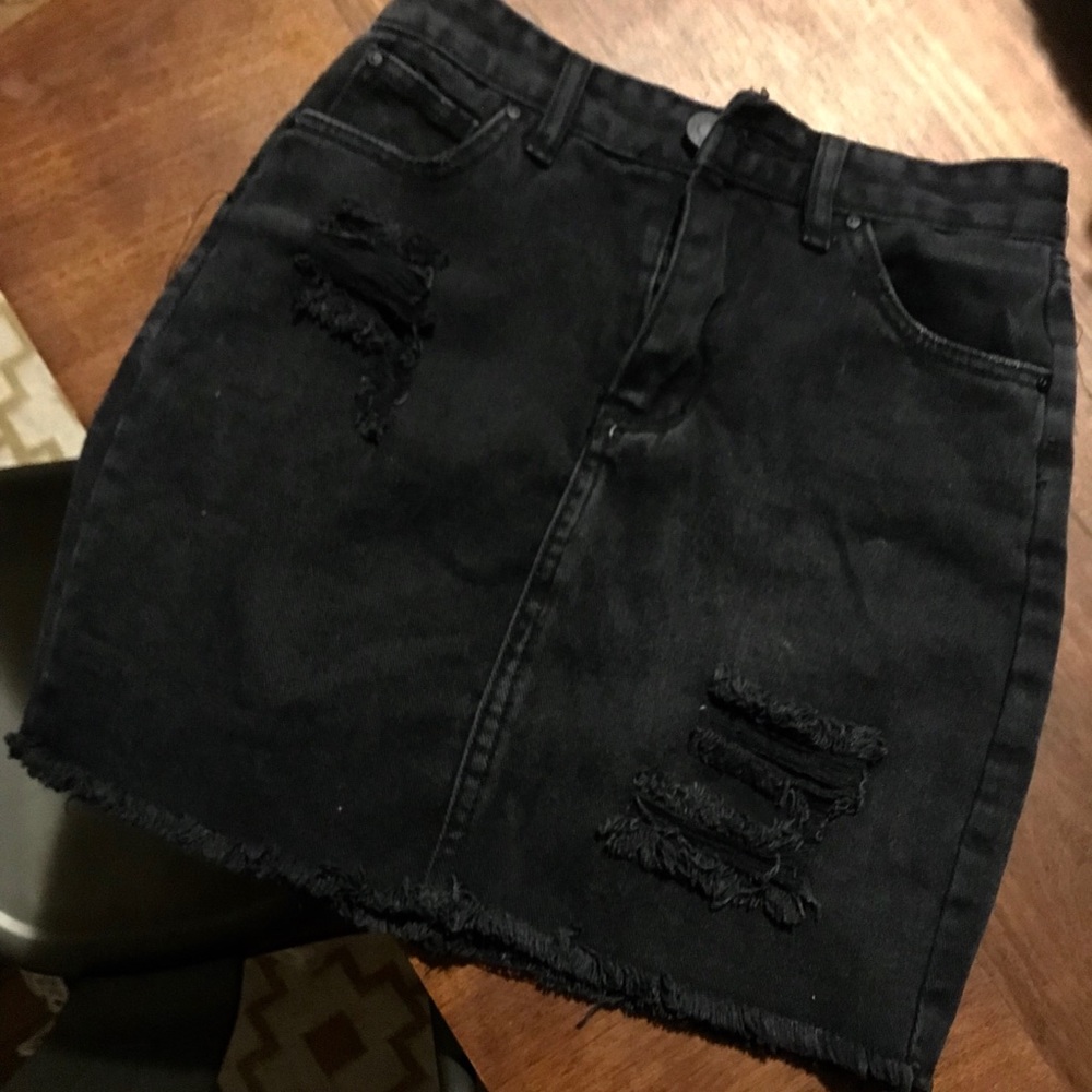 Black denim mini skirt